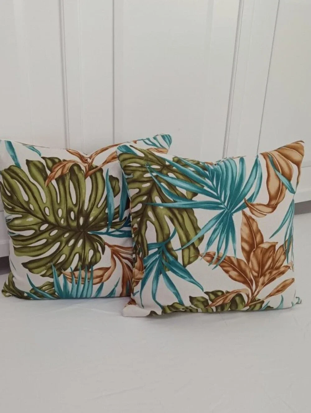Handmade Throw Pillowcase Tropical Monstera Barkcloth Sets Of two 18x18